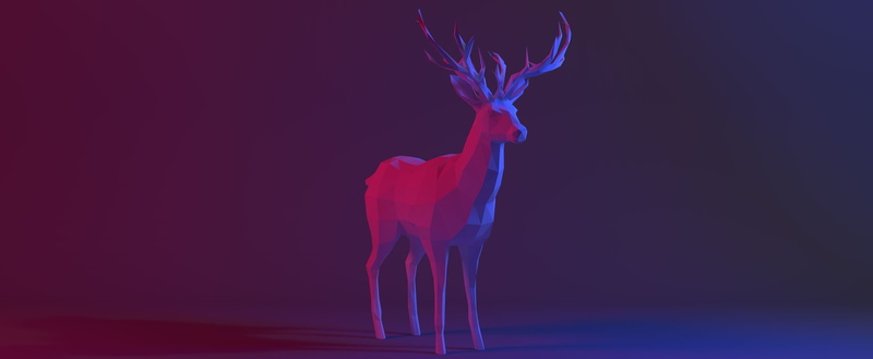 low, ericarts, mammal, no people, 2K, wild, animal, 3D, full length, cinema 4d, Artistic, purple, blue, low poly, beauty in nature, deer, indoors, arts culture and entertainment