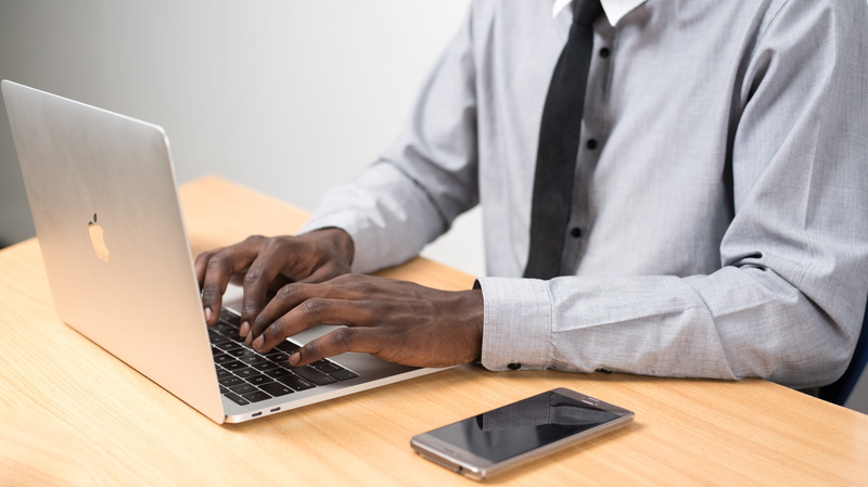 laptop, keyboard, internet, midsection, communication, wireless, wireless technology, business, 5K, front, businessman, man, person, beside, desk, technology