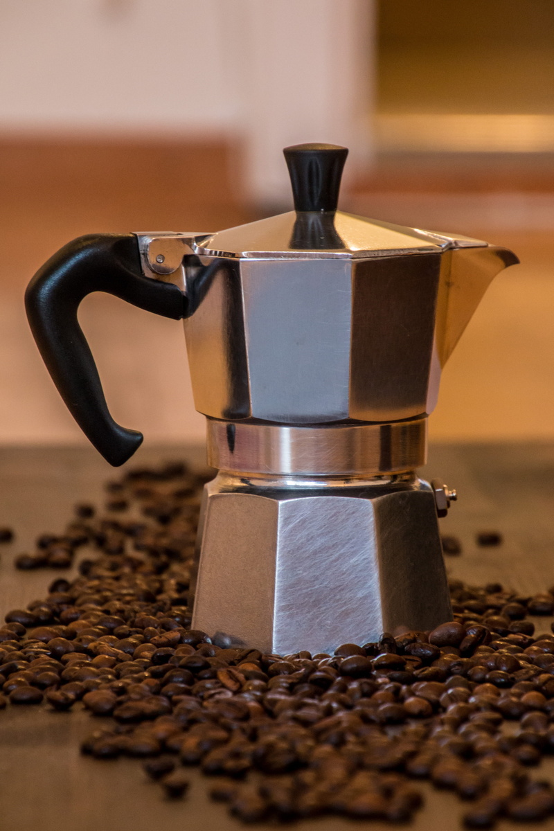 no people, silver colored, indoors, drink, breakfast, appliance, domestic room, coffee pot, coffee, refreshment, close-up, coffee maker, espresso maker