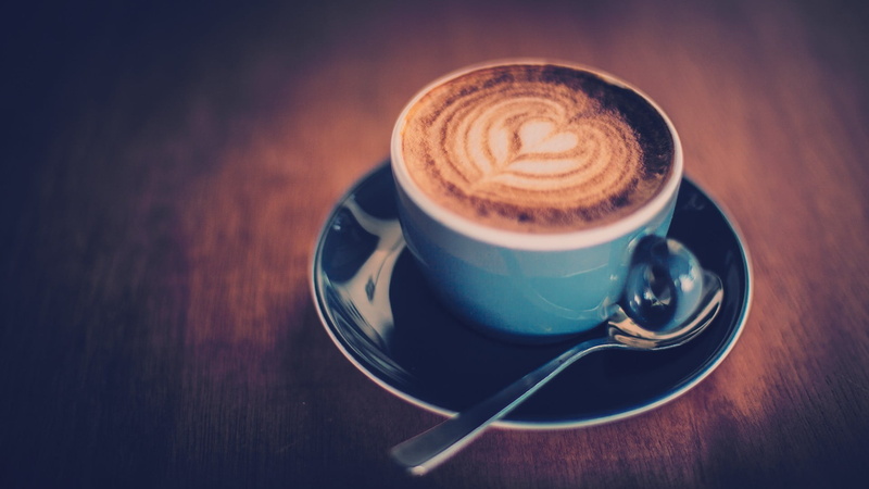 coffee, no people, 1080P, cup, close-up, coffee - drink, cappuccino, latte, eating utensil, saucer, ceramic, coffee cup, spoon, teaspoon, blue, drink