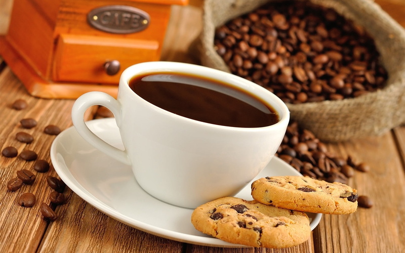 roasted, mug, drink, backgrounds, coffee Bean, table, still life, black Color, food and drink, saucer, dark, cafe, 1080P, bean, wood - Material, close-up