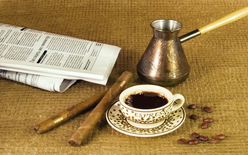 coffee beans, coffee, cigars, 1080P, newspapers, espresso