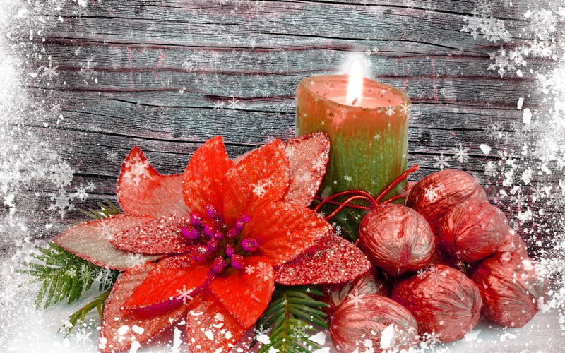 nice, flame, flowers, christmas, background, 2K, candle, lovely, s, new year, merry christmas, snow, beautiful