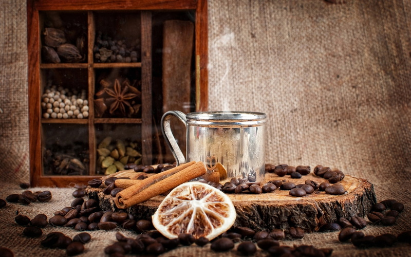 indoors, backgrounds, coffee, drink, cultures, christmas, glass, seed, espresso, breakfast, nature, food, caffeine, wood - Material, coffee Bean, spices