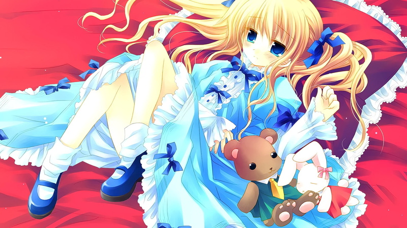 1080P, close-up, indoors, representation, textile, toy, looking at viewer, anime, sadness, childhood, art and craft, blue eyes, relaxation, anime girls