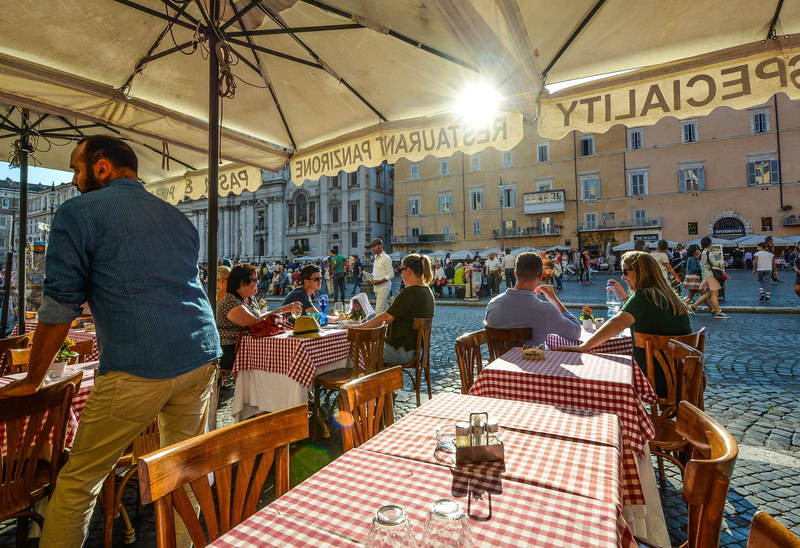 outdoor, restaurant, Piazza, table, real people, men, italy, city, standing, people, seat, Roma, lighting equipment, sitting, cafe, canopy, lifestyles