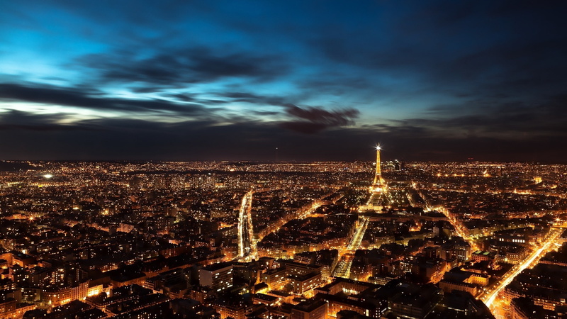 city, France, night, city lights, far view, 2K, Paris