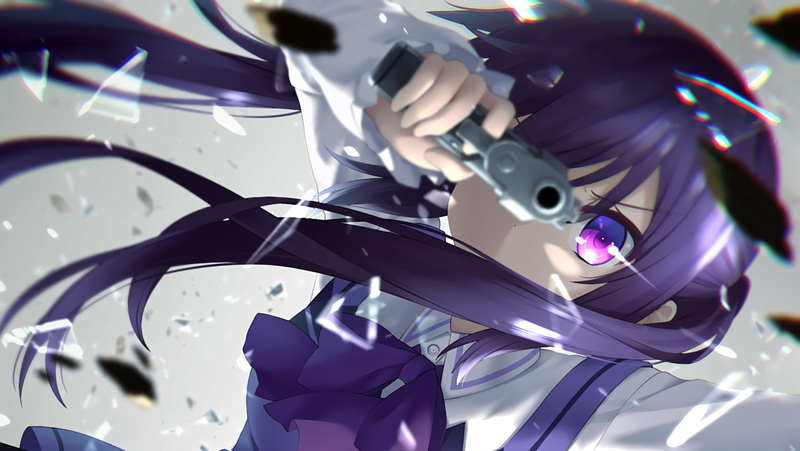 anime girls, Tedeza Rize, twintails, purple eyes, Gochuumon wa Usagi Desu ka?, pistol, gun, purple hair, 1080P, weapon, anime