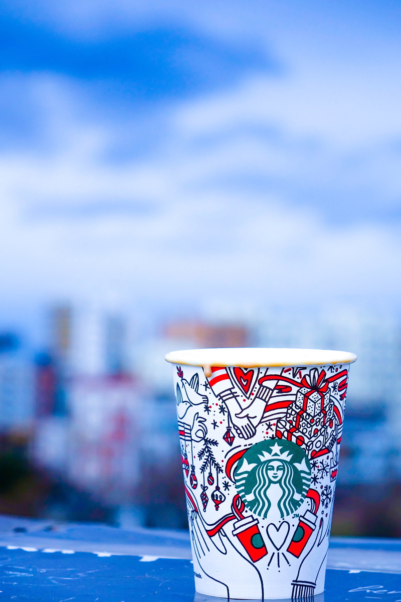 red, day, depth of field, nature, sky, single object, coffee cup, drink, design, art and craft, floral pattern, ceramics, no people, outdoors, environment