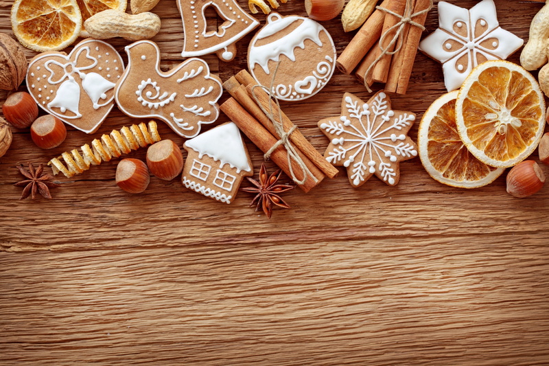 4K, New Year, decoration, star shape, gingerbread cookie, celebration, directly above, celebration event, cookie, still life, orange, shape, table, creativity