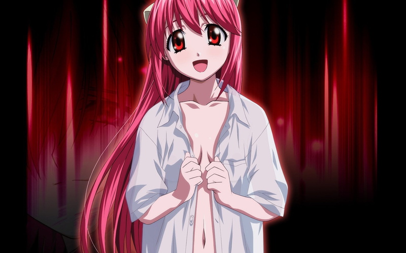 elfen, curtain, lucy, 720P, one person, arts culture and entertainment, front view, stage, red, mask - disguise, standing, costume, art and craft, Elfen Lied