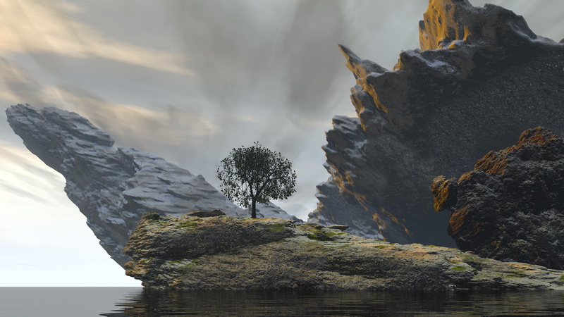 martian landscape, digital art, fantasy landscape, coast, 8k uhd, wilderness, tree, mountain, rock, digital landscape, cliff, 8K, terrain