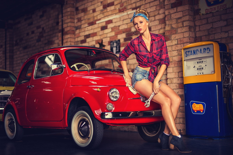 vehicle, fiat 500, car, model, women, 1080P