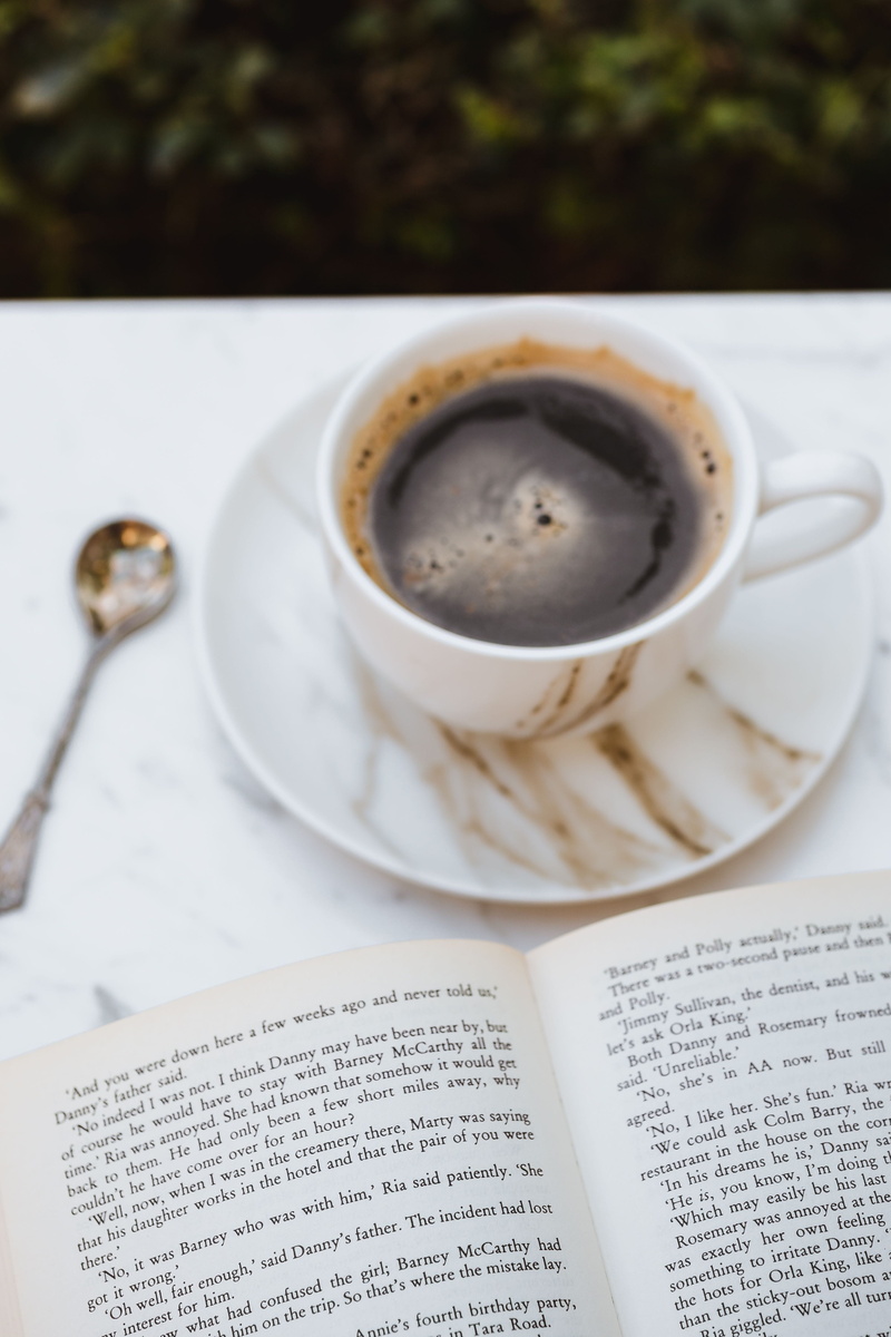 4K, book, white, saucer, text, marble, publication, marble table, time, coffee cup, breakfast, crockery, close-up, cup, paper, coffee, no people, cafe