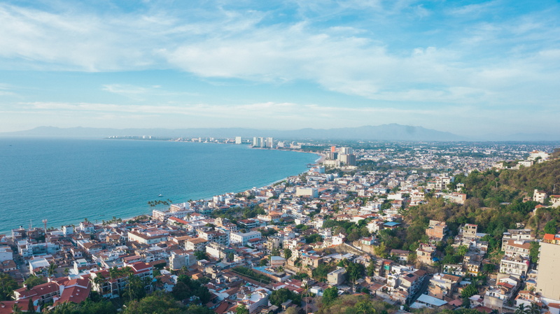 residential district, day, horizon over water, outdoors, building exterior, 5K, built structure, sky, building, town, cityscape, sea, water, blue, puerto vallarta