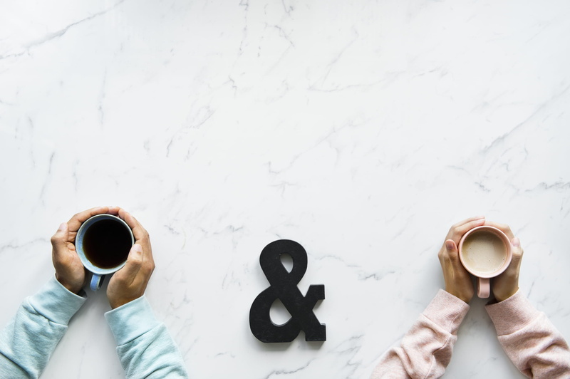 tea, two, hand, backgrounds, close-up, blank space, high Angle View, coffee, sign, directly Above, symbol, food, pair, and, table, marble, drink, breakfast