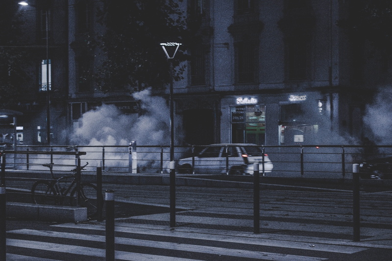 car, building exterior, nades, real people, illuminated, mode of transportation, smokebomb, transportation, france, 5K, hooligans, city, nature, hooligan