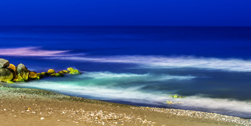 blue, land, horizon, night, wave, coast, no people, long, sky, scenics - nature, travel, environment, horizon over water, sea, beach, nature, travel destinations