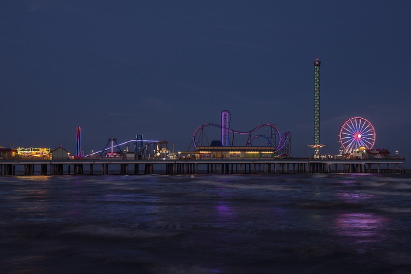 arts culture and entertainment, architecture, bridge - Man Made Structure, texas, night, amusements, sky, famous Place, waterfront, river, outdoors, twilight