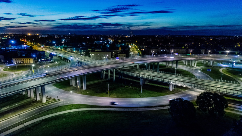 blur, town, speed, flyover, fast, high angle view, multiple lane highway, traffic, guidance, tourism, 5K, no people, downtown, evening, bridge - man made structure
