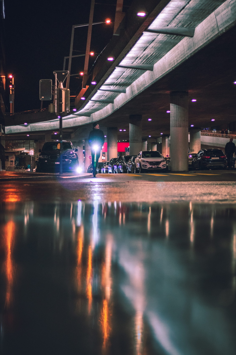 architectural column, city, water, surface level, person, no people, connection, near, built structure, mode of transportation, outdoors, flyover, night