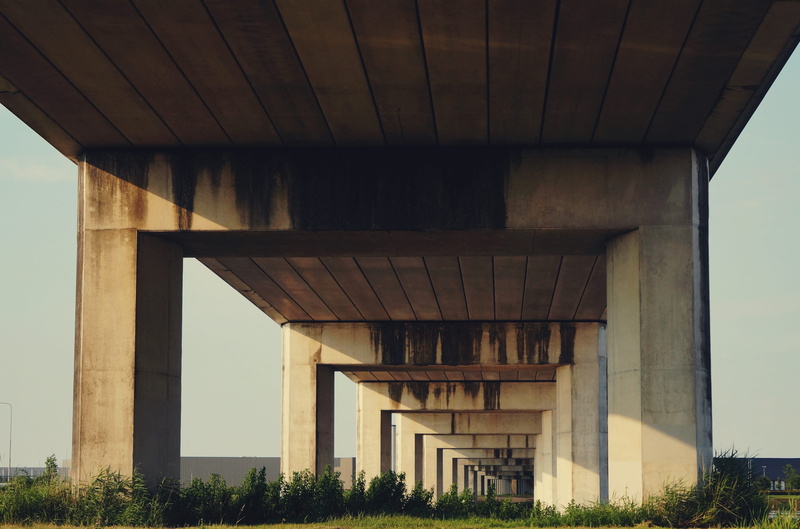 expression, concrete, underneath, below, light, architectural column, overpass, bedrock, built structure, bridge, royalty  images, contemporary, connection
