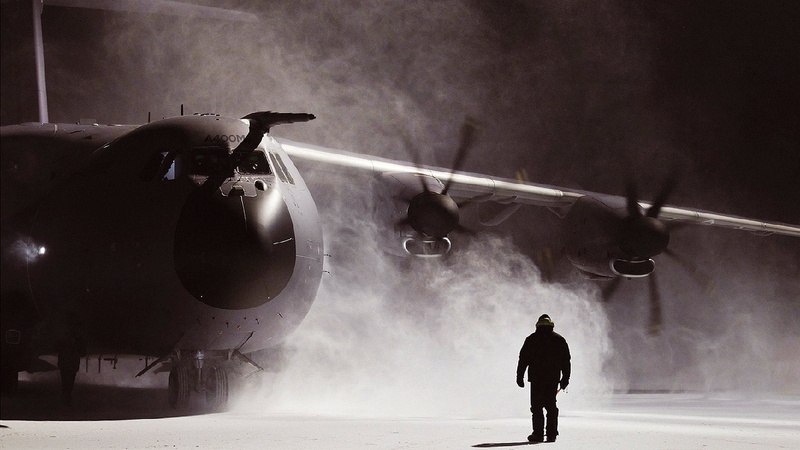airplane, standing, silhouette, full length, airport, 1080P, armed forces, air vehicle, smoke - physical structure, mode of transportation, Military Transport Aircraft