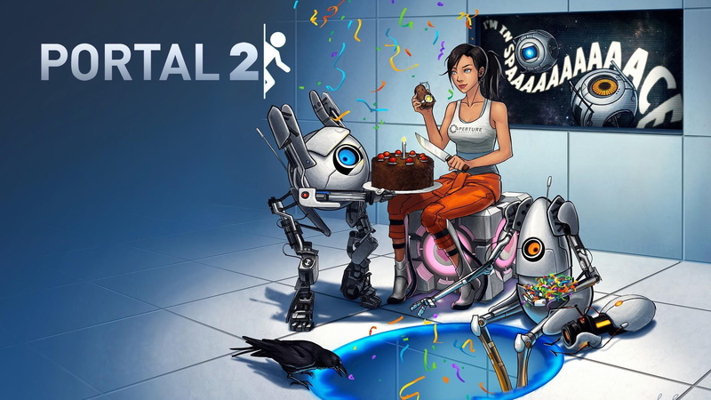party, chell, portal 2, hd, turret, companion cube, portal, wheatley, portal logo, 1080P