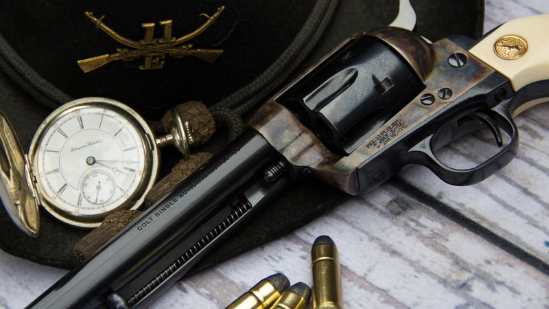 cartridges, black, Colt, watch, gun, Action Army, revolver, weapons, brown, hat, trunk, 1080P