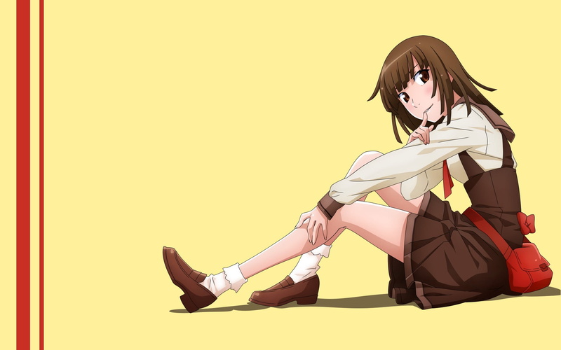 side view, character, anime girls, female, anime, black, young women, studio shot, one person, adult, yellow background, young adult, haired, beauty, sitting