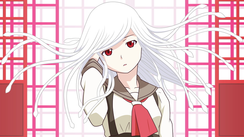 Monogatari Series, anime girls, Sengoku Nadeko, 8K, red eyes, white hair
