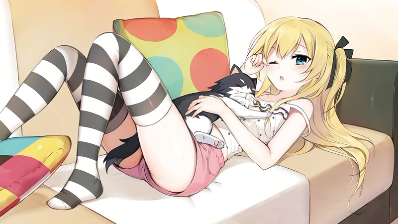 lifestyles, sakurada hikari, stockings, 1080P, indoors, lying down, fashion, women, neko, females, real people, relaxation, one person, multi colored