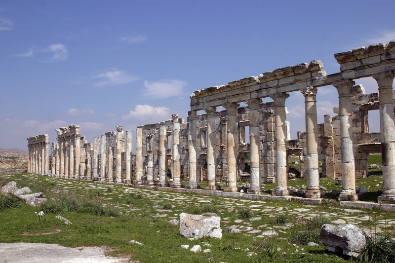 sky, the past, 2K, nature, ancient civilization, broken, history, travel, old ruin, aphamia, solid, ancient cities, ancient, archaeology, syria, stone material
