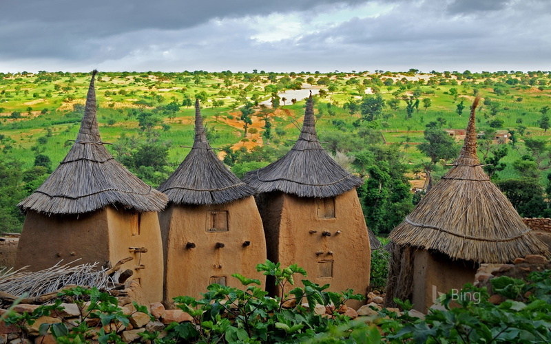 environment, 1080P, roof, growth, landscape, sky, beauty in nature, built structure, tree, nature, plant, building exterior, mali, bandiagara, cloud - sky
