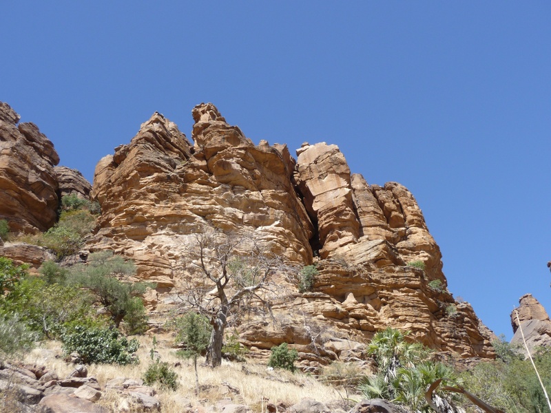 africa, mali, sky, clear sky, geology, low angle view, solid, rock - object, outdoors, tranquility, environment, landscape, beauty in nature, rock formation
