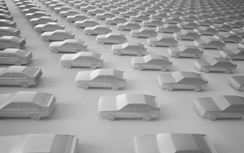 car, audi wall, gray, picture gallery of modern, high angle view, choice, day, museum, munich, transportation, repetition, installation, indoors, no people