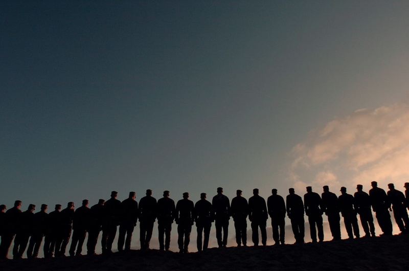 sunset, gray, outside, conformity, skies, armed forces, sky, silhouette, Men, architecture, togetherness, lined up, group Of People, clouds, silhouettes
