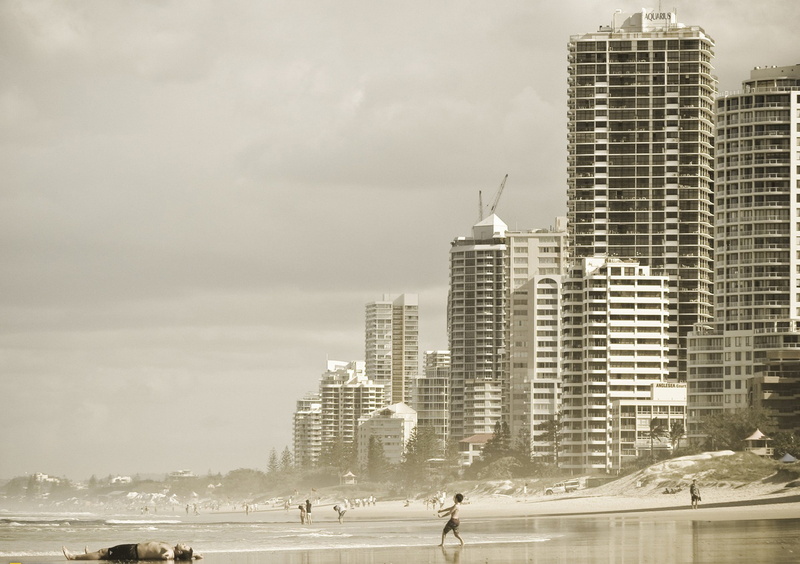 day, office building exterior, building, Surfers Paradise, incidental people, cloud - sky, tower, building exterior, office, sepia, financial district