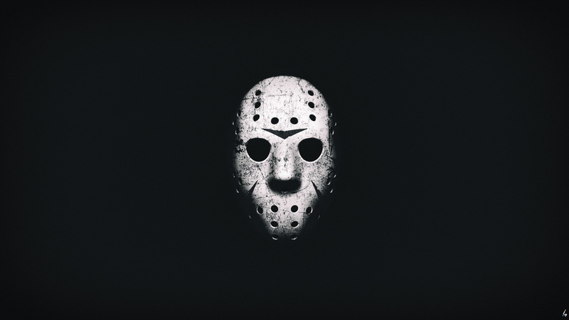 monochrome, low saturation, games art, mask, Friday The 13th The Games, 4K