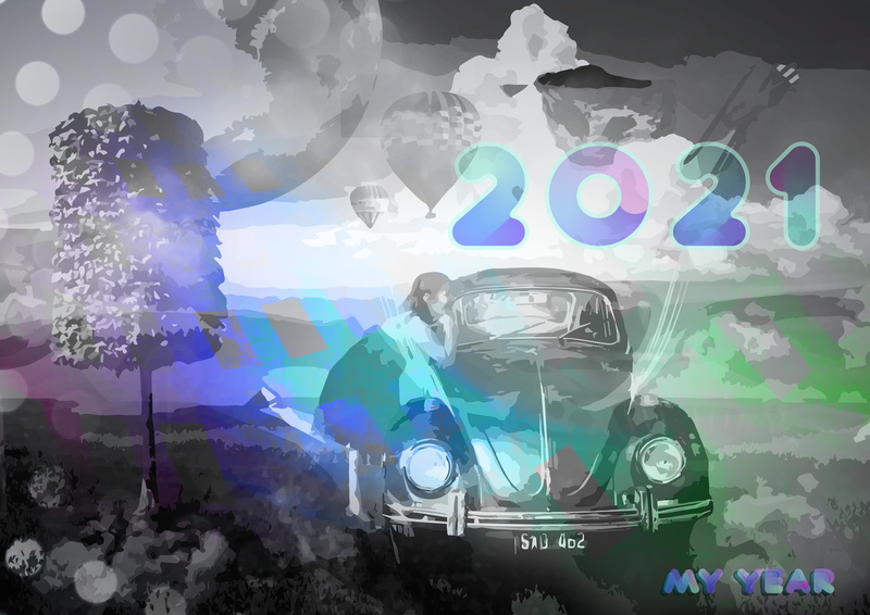 4K, low saturation, fantasy art, artwork, car, 2021, New Year, cyan, digital art, blue