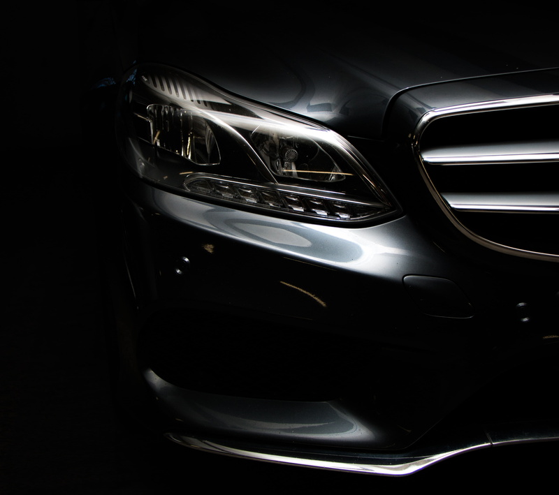 mercedes e class, 2K, mercedes, silver, bumper, front view, headlight, dark