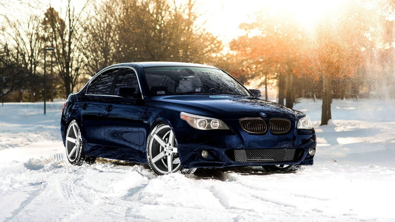 winter, sunset, Trees, bmw, car, 1080P, snow, BMW E60