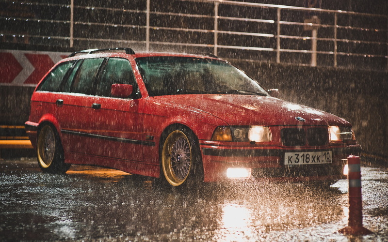 Raining, BMW, 2K, e, Red, Touring, Night, Color