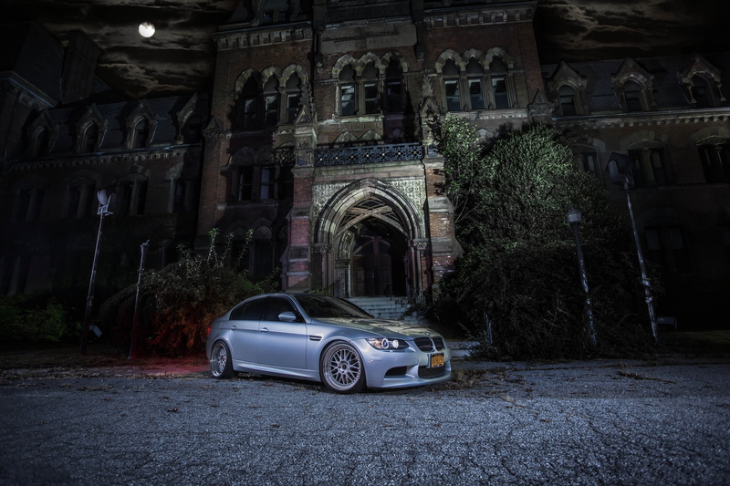 the building, 1080P, e90, BMW, silver, the moon, silvery, night, drives