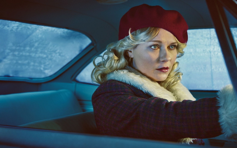 kirsten dunst women blonde actress red lipstick car women with cars hat fargo tv series tv blue eyes, beautiful people, beauty, sitting, mode of transportation