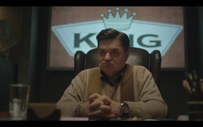 glass, 720P, indoors, headshot, front view, one person, looking, refreshment, alcohol, restaurant, drink, table, fargo tv series, mature adult, sitting