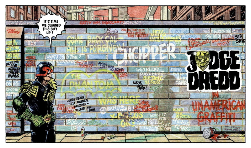 real people, standing, outdoors, graffiti, western script, communication, street art, creativity, lifestyles, building exterior, judge dredd, non-western script
