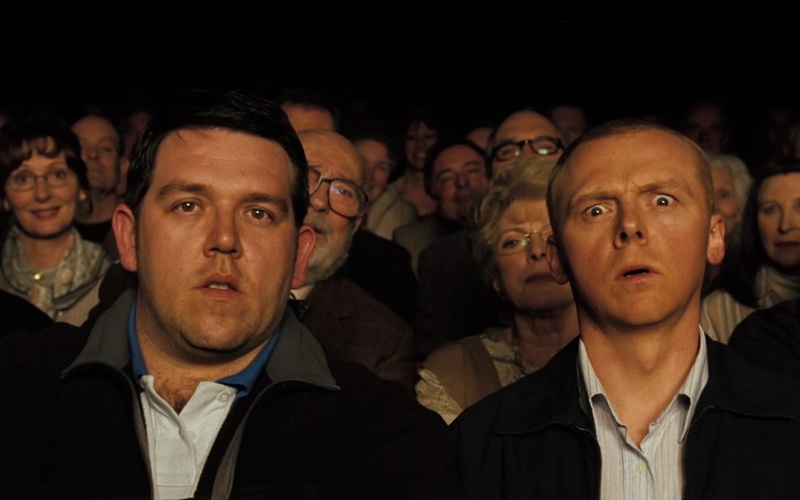 watching, crowd, males, headshot, indoors, 1080P, looking, mid adult, mature men, men, Hot Fuzz, front view, adult, people, mid adult men, portrait, Simon Pegg