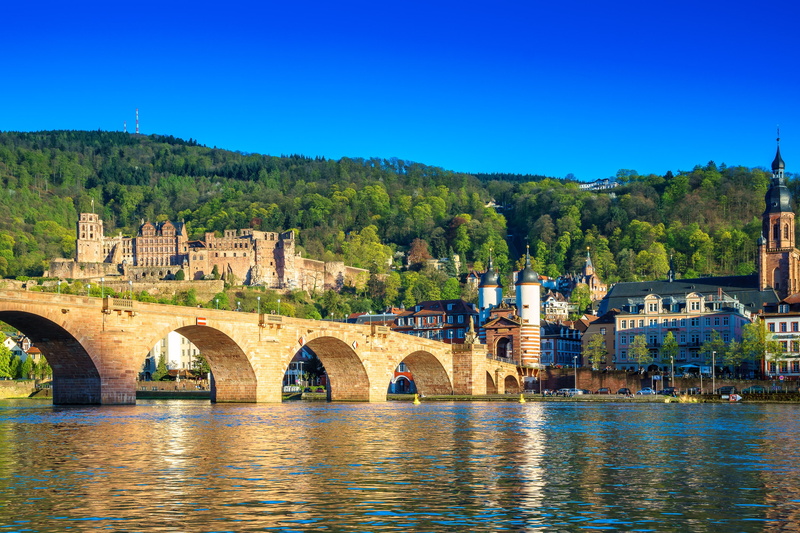 Germany, castle, Neckar River, sky, 2K, Heidelberg, The Karl Theodor Bridge, sunny, city, summer, Old Bridge, bridge