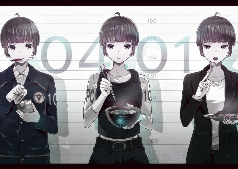 Food, people, standing, Short Hair, Akane Tsunemori, real people, looking at camera, boys, portrait, Girl, indoors, front view, disguise, digital composite